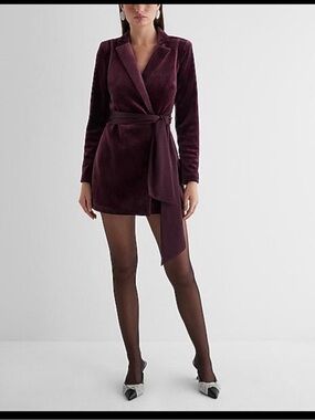 Express Velvet Wrap Mini Tie Waist Dress Blazer in Deep Plum Size 2